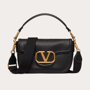 Valentino Alltime Shoulder Bag In Grainy Calfskin Black