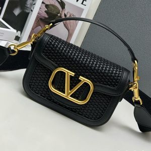 Valentino Alltime Shoulder Bag In Textile And Calfskin Black