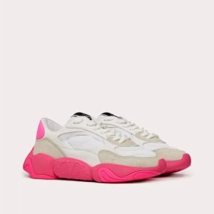 Valentino Garavani Bubbleback Sneakers with VLogo Unisex Mesh and Suede White/Pink