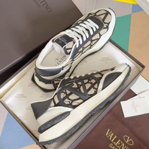 Valentino Lacerunner Sneakers with VLogo Men Toile Iconographe Fabric Beige