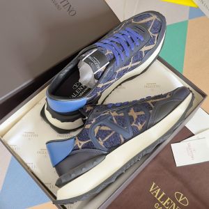 Valentino Lacerunner Sneakers with VLogo Men Toile Iconographe Fabric Blue