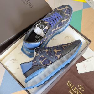 Valentino Lacerunner Sneakers with VLogo Men Toile Iconographe Fabric Blue/Transparent