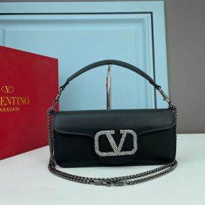 Valentino Garavani Large Loco Shoulder Bag with Jewel Logo In Calfskin Black