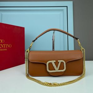 Valentino Garavani Large Loco Shoulder Bag with Jewel Logo In Calfskin Brown