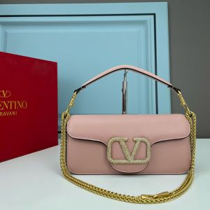 Valentino Garavani Large Loco Shoulder Bag with Jewel Logo In Calfskin Cherry