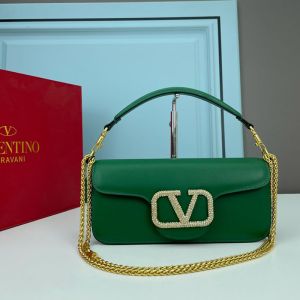 Valentino Garavani Large Loco Shoulder Bag with Jewel Logo In Calfskin Green