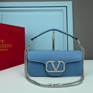 Valentino Garavani Large Loco Shoulder Bag with Jewel Logo In Calfskin Blue