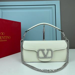 Valentino Garavani Large Loco Shoulder Bag with Jewel Logo In Calfskin White