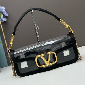 Valentino Large Loco Shoulder Bag In PVC And Calfskin Black/Gold