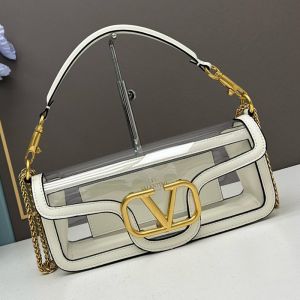 Valentino Large Loco Shoulder Bag In PVC And Calfskin White