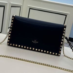 Valentino Large Rockstud Wristlet Clutch with Chain In Calfskin Navy Blue