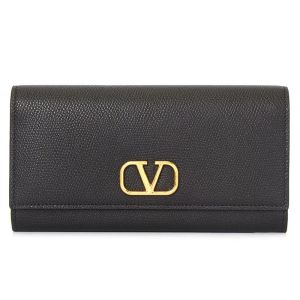 Valentino Large VLogo Signature Bifold Wallet In Grainy Calfskin Black