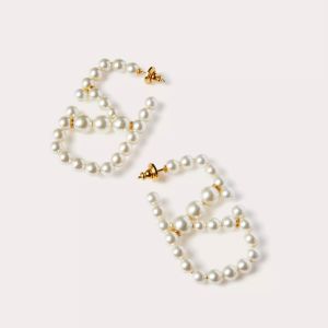 Valentino Medium VLogo Signature Earrings In Resin Beads with Metal Gold