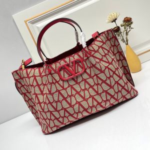 Valentino Medium VLogo Signature Shopping Bag with Studs In Toile Iconographe Fabric Red