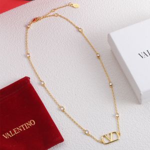 Valentino Mini VLogo Signature Necklace In Metal With Swarovski Crystals Gold