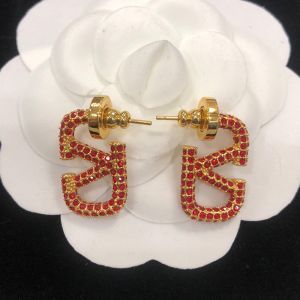 Valentino Mini VLogo Signature Earrings In Metal with Crystals Gold/Red