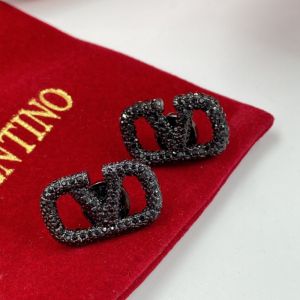 Valentino Mini VLogo Signature Stud Earrings In Metal with Crystals Black
