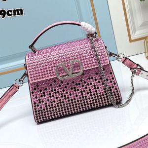 Valentino Mini Vsling Handbag with Sparkling Crystals In Calfskin Pink/Black