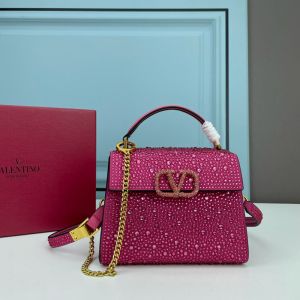 Valentino Garavani Mini Vsling Handbag with Sparkling Crystals In Calfskin Rose
