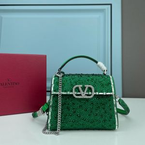 Valentino Garavani Mini Vsling Handbag with Jewel Embroidery In Calfskin Green