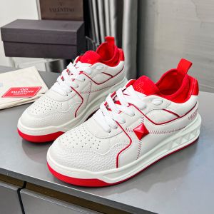 Valentino One Stud Mid-Top Sneakers Unisex Nappa Leather And Fabric White/Red