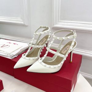 Valentino Rockstud Ankle Strap Pumps Women Patent Leather White