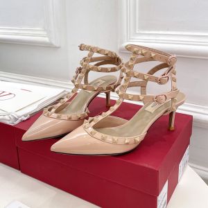 Valentino Rockstud Caged Pumps Women Patent Leather Apricot