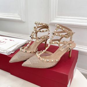 Valentino Rockstud Caged Pumps Women Mesh With Crystals And Straps Apricot