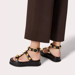 Valentino Garavani Roman Stud Platform Sandals with Ankle Strap Women Calfskin Black