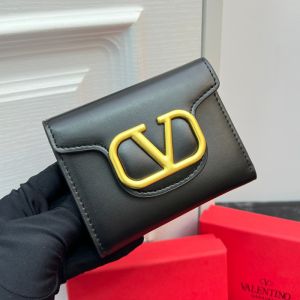 Valentino Small Alltime Trifold Wallet In Calfskin Black