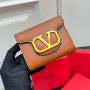 Valentino Small Alltime Trifold Wallet In Calfskin Brown