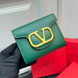 Valentino Small Alltime Trifold Wallet In Calfskin Green