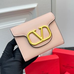 Valentino Small Alltime Trifold Wallet In Calfskin Pink