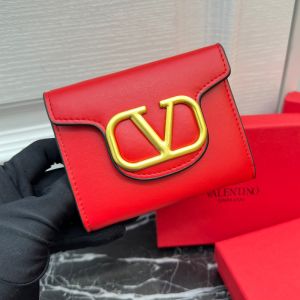 Valentino Small Alltime Trifold Wallet In Calfskin Red