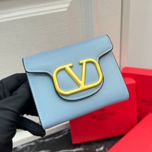 Valentino Small Alltime Trifold Wallet In Calfskin Sky Blue