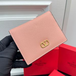 Valentino Small Compact VLogo Signature Wallet In Grainy Calfskin Pink