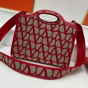 Valentino Small La Troisieme Shopping Bag In Toile Iconographe Fabric Red