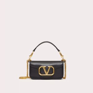 Valentino Garavani Small Loco Shoulder Bag In Calfskin Black