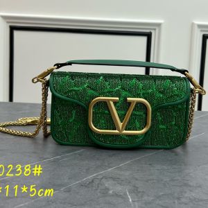 Valentino Small Loco Shoulder Bag with Jewel Embroidery In Toile Iconographe Fabric Green