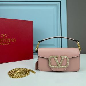 Valentino Garavani Small Loco Shoulder Bag with Jewel Logo In Calfskin Cherry