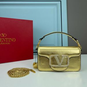 Valentino Garavani Small Loco Shoulder Bag with Jewel Logo In Calfskin Gold