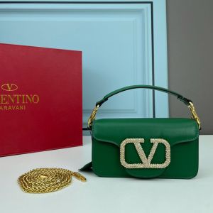 Valentino Garavani Small Loco Shoulder Bag with Jewel Logo In Calfskin Green
