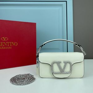 Valentino Garavani Small Loco Shoulder Bag with Jewel Logo In Calfskin White