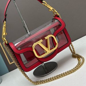 Valentino Small Loco Shoulder Bag In PVC And Calfskin Red