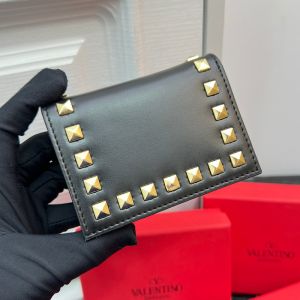 Valentino Small Rockstud Flap Wallet In Calfskin Black