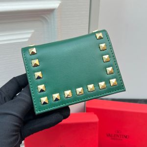 Valentino Small Rockstud Flap Wallet In Calfskin Green