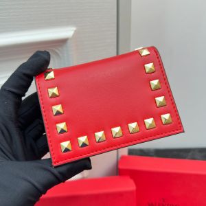 Valentino Small Rockstud Flap Wallet In Calfskin Red