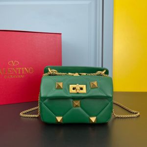 Valentino Garavani Small Roman Stud Shoulder Bag In Nappa Leather Green