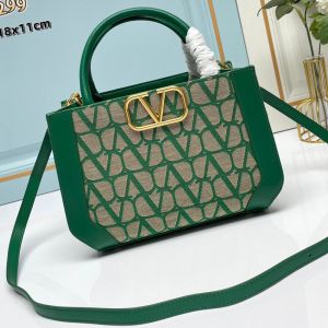 Valentino Small Shopping Bag In Toile Iconographe Fabric Green/Beige