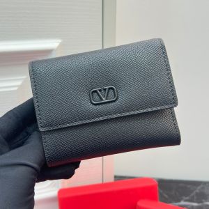 Valentino Small VLogo Signature Trifold Wallet In Grainy Calfskin Black